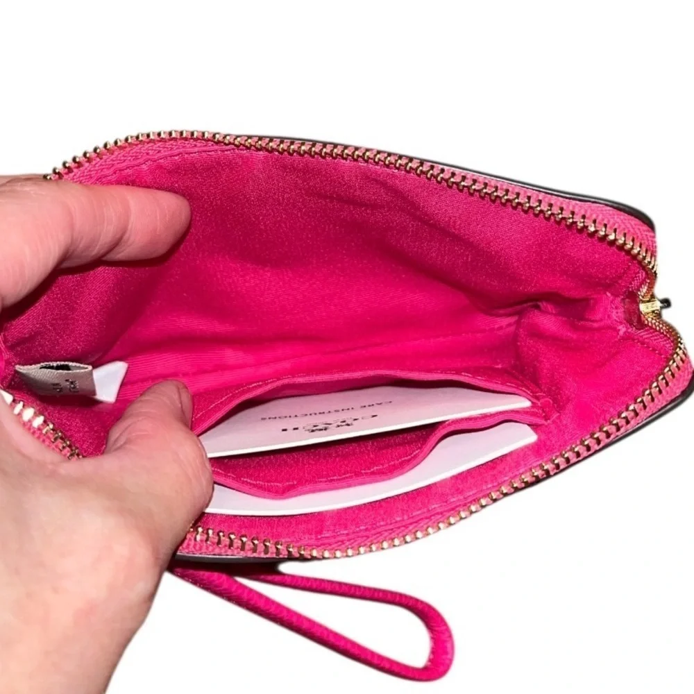 Coach Corner Zip Wristlet 6.25” x 4” x .5” - Cerise (fuchsia) with hang tag